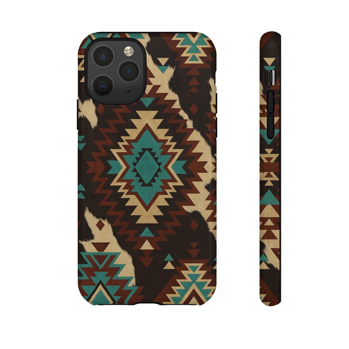 Turquoise Aztec + Cowhide Tough Case
