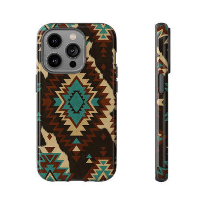 Turquoise Aztec + Cowhide Tough Case