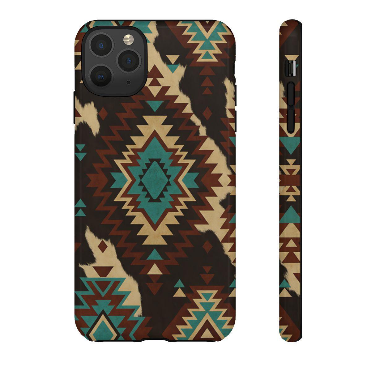 Turquoise Aztec + Cowhide Tough Case