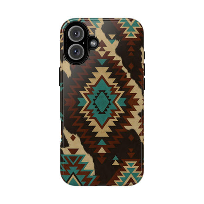 Turquoise Aztec + Cowhide Tough Case