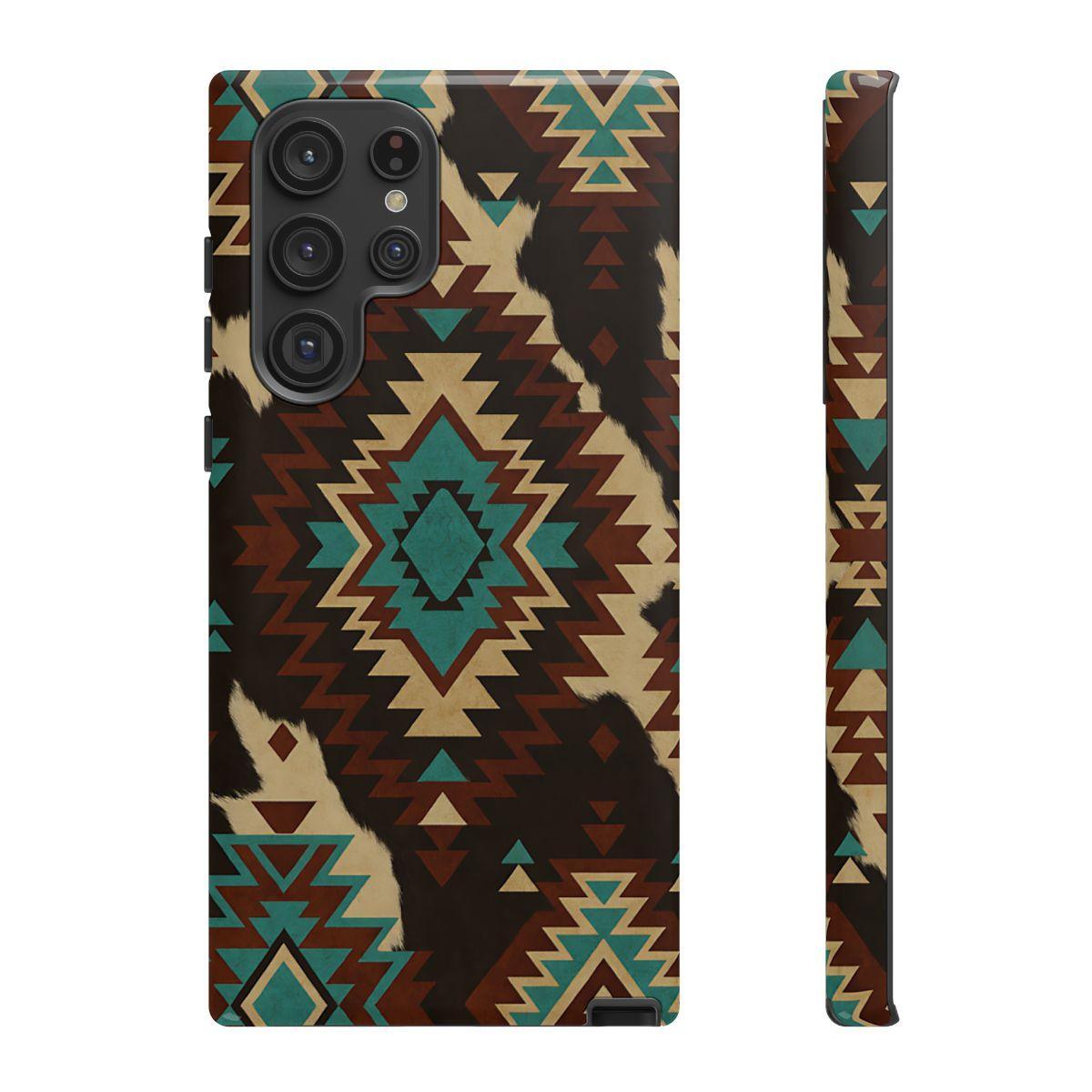 Turquoise Aztec + Cowhide Tough Case
