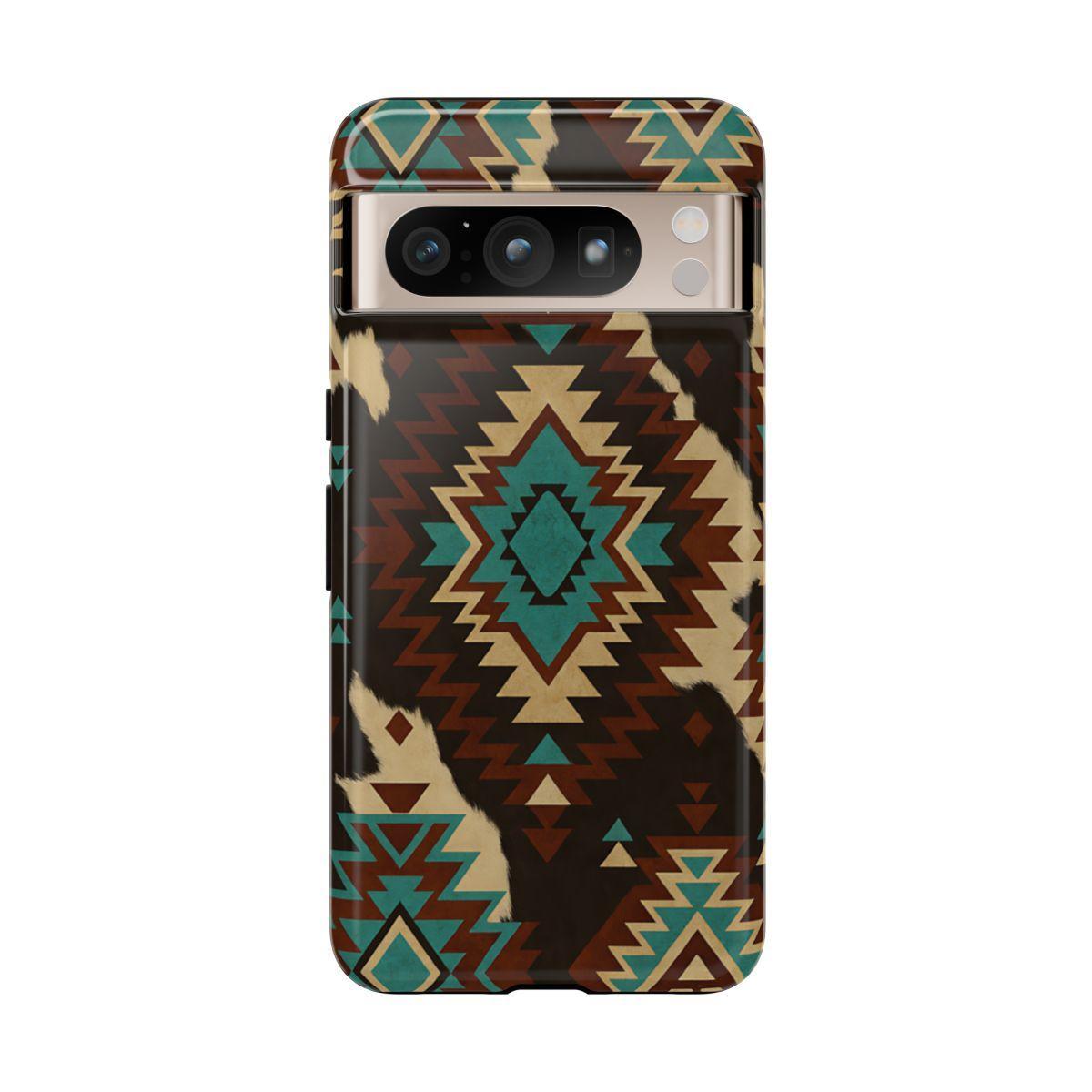 Turquoise Aztec + Cowhide Tough Case