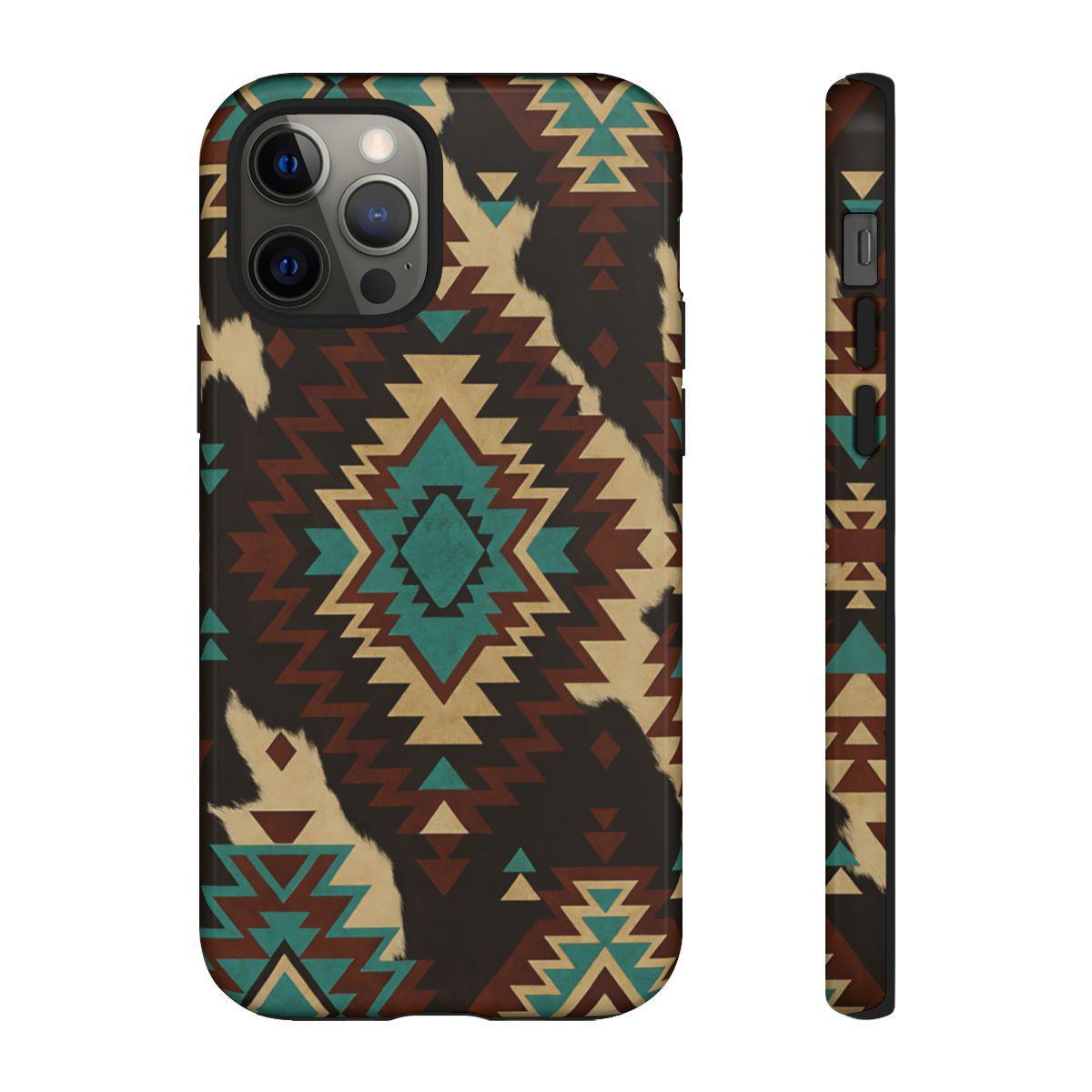 Turquoise Aztec + Cowhide Tough Case