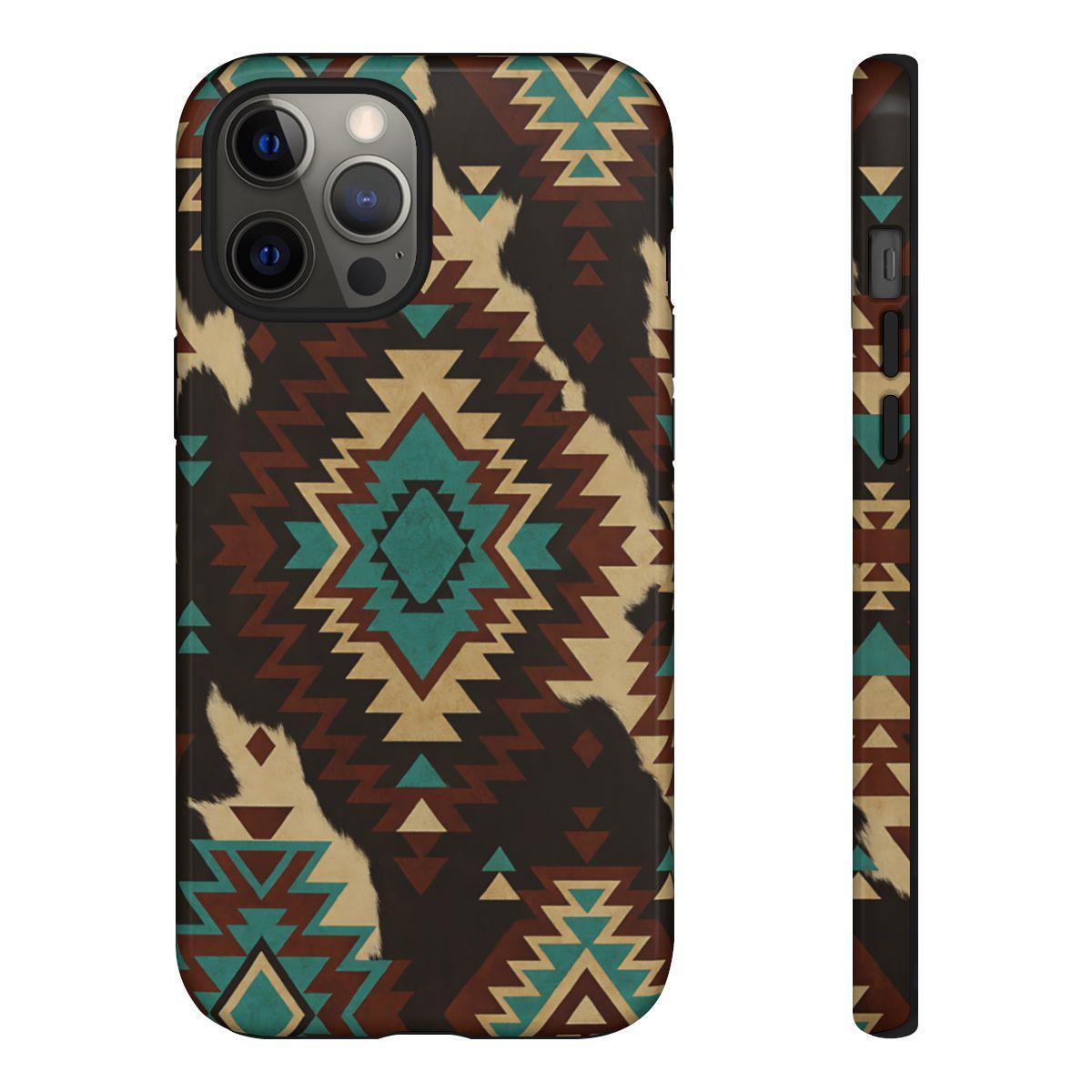 Turquoise Aztec + Cowhide Tough Case
