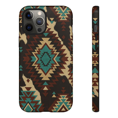 Turquoise Aztec + Cowhide Tough Case