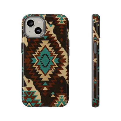 Turquoise Aztec + Cowhide Tough Case