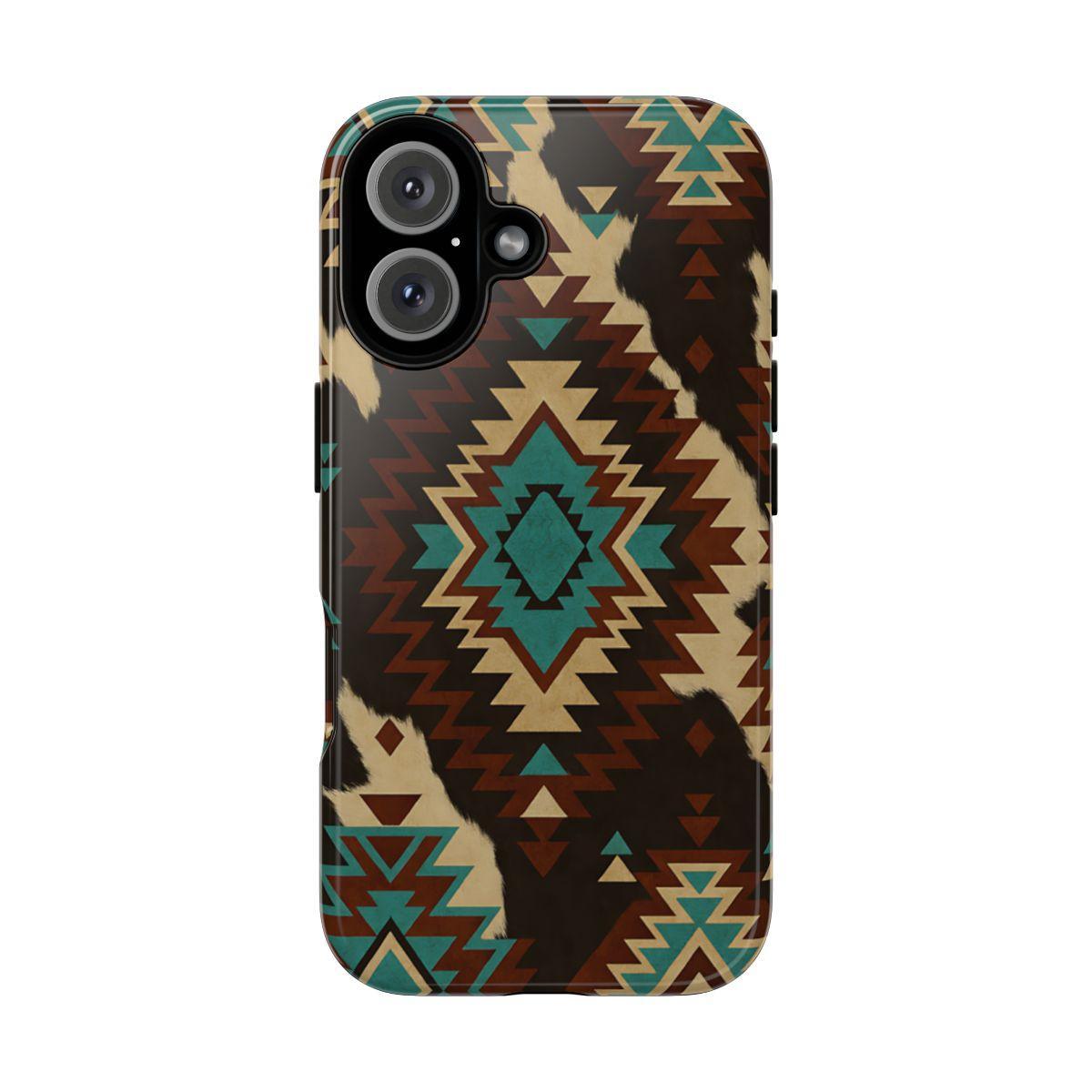 Turquoise Aztec + Cowhide Tough Case