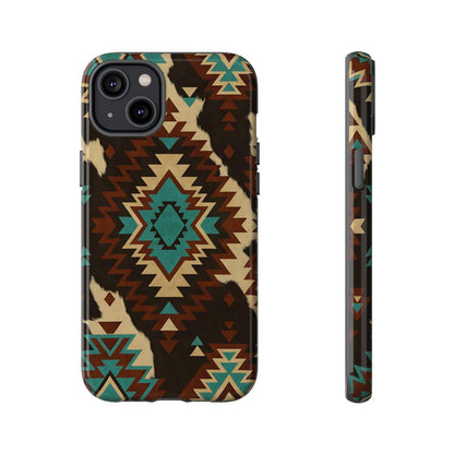 Turquoise Aztec + Cowhide Tough Case