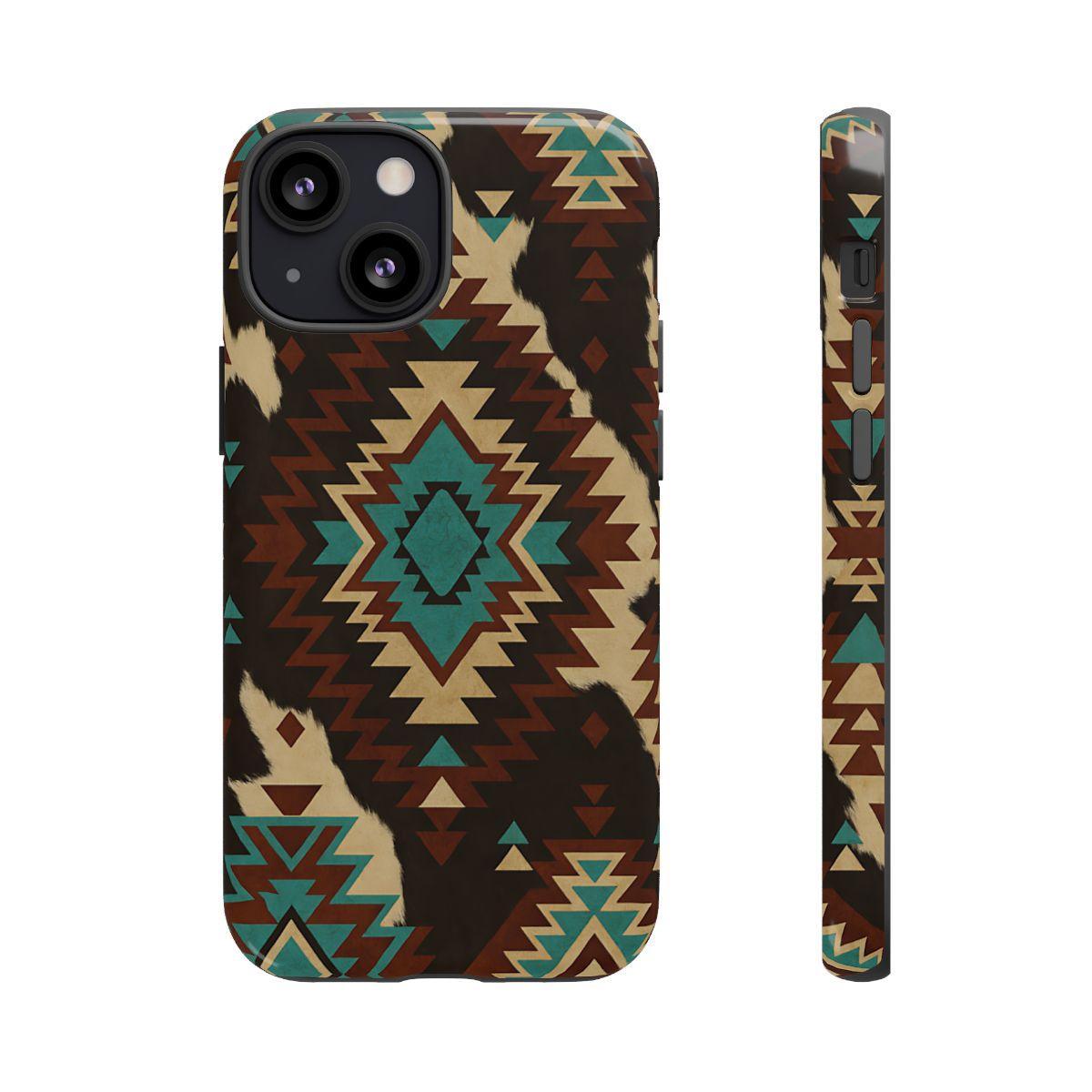 Turquoise Aztec + Cowhide Tough Case