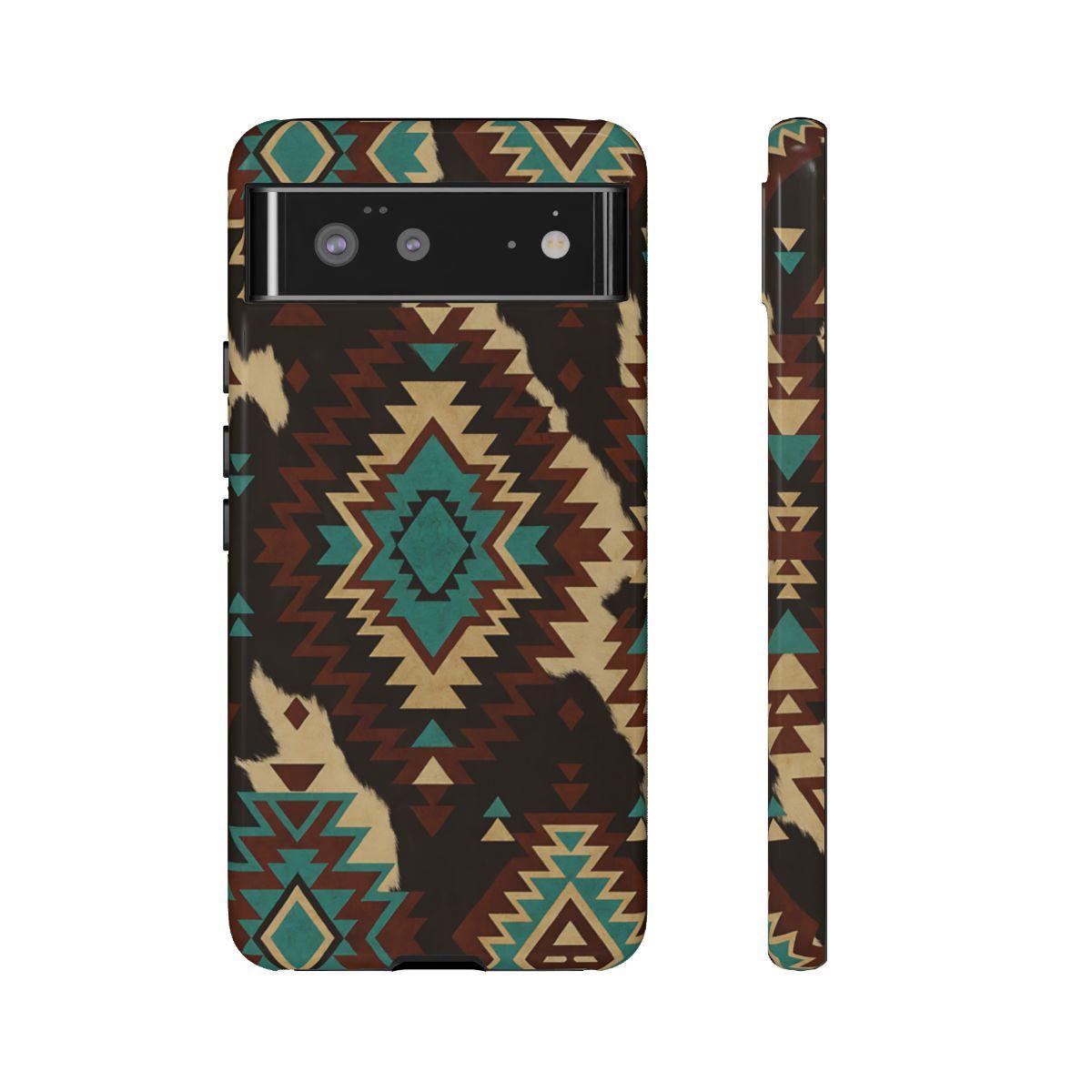 Turquoise Aztec + Cowhide Tough Case