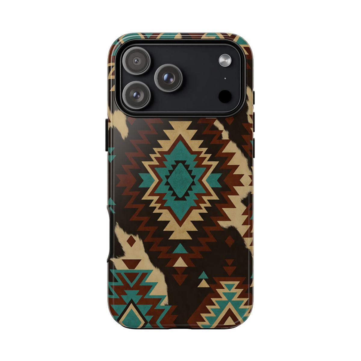Turquoise Aztec + Cowhide Tough Case