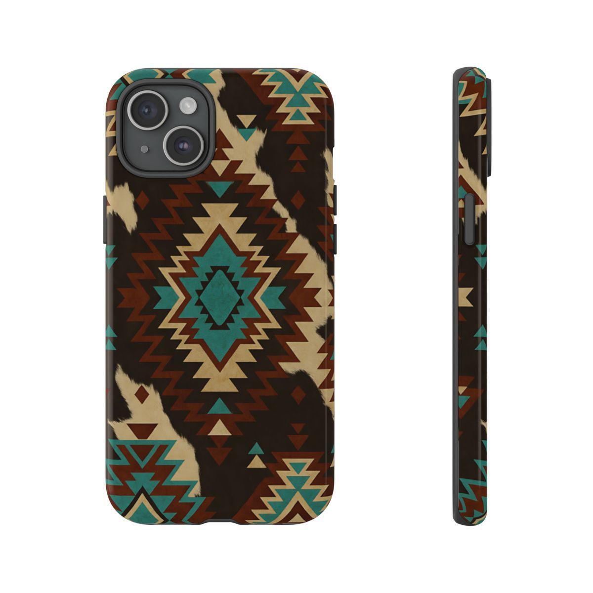 Turquoise Aztec + Cowhide Tough Case