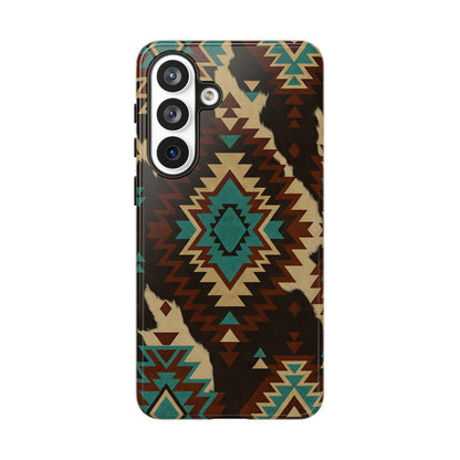 Turquoise Aztec + Cowhide Tough Case