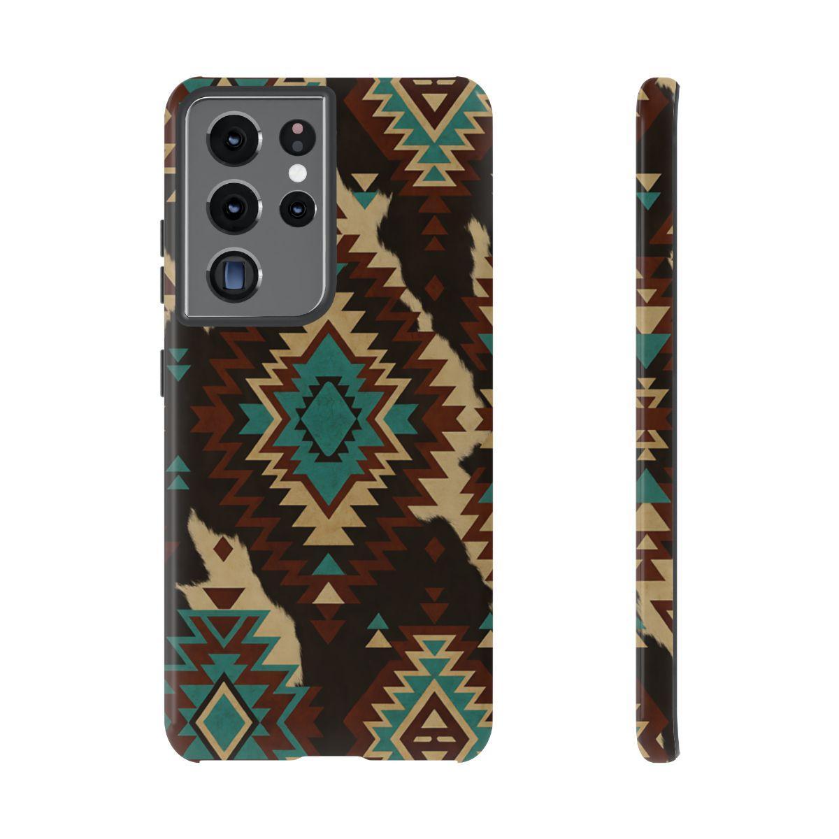 Turquoise Aztec + Cowhide Tough Case
