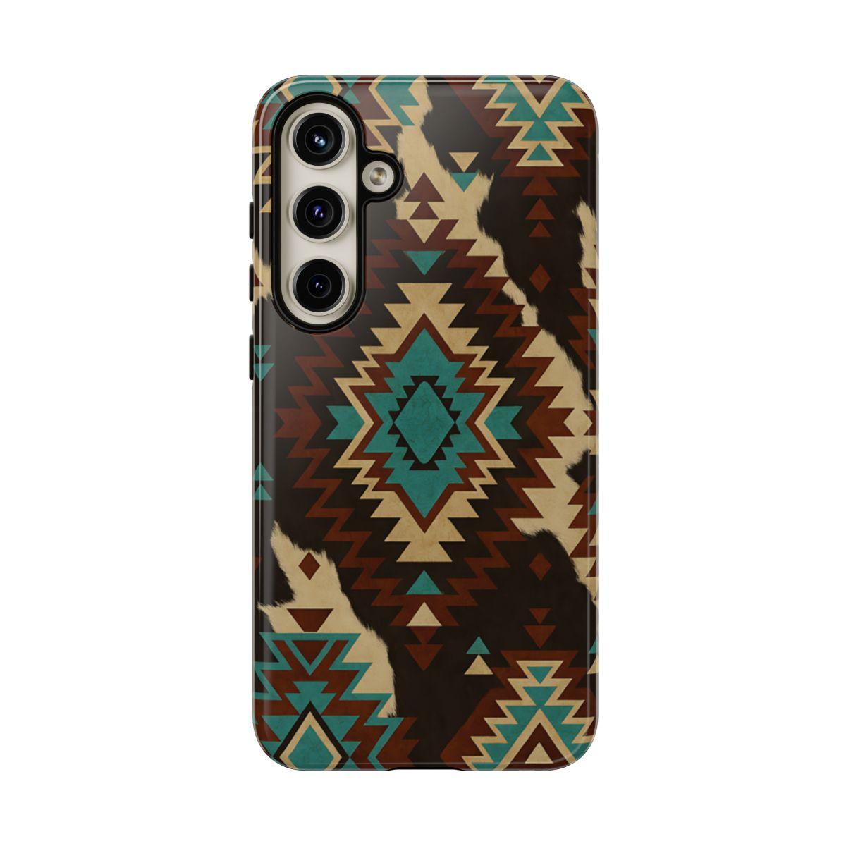Turquoise Aztec + Cowhide Tough Case