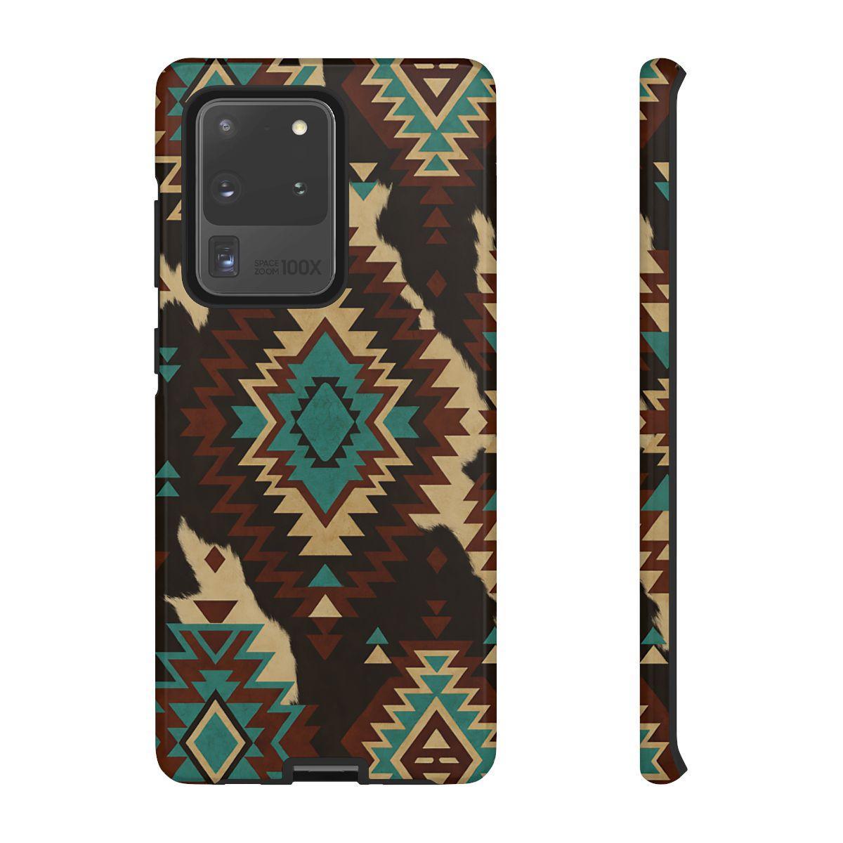Turquoise Aztec + Cowhide Tough Case