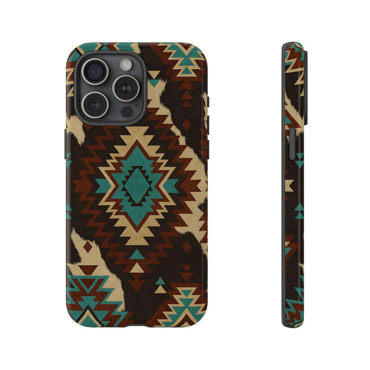 Turquoise Aztec + Cowhide Tough Case