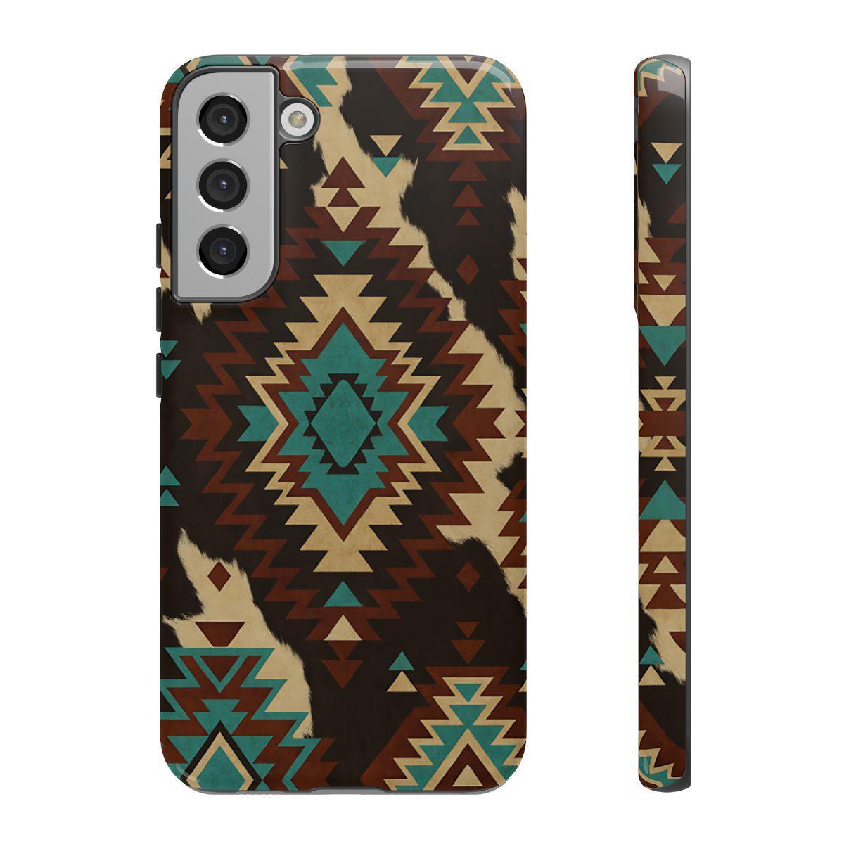 Turquoise Aztec + Cowhide Tough Case