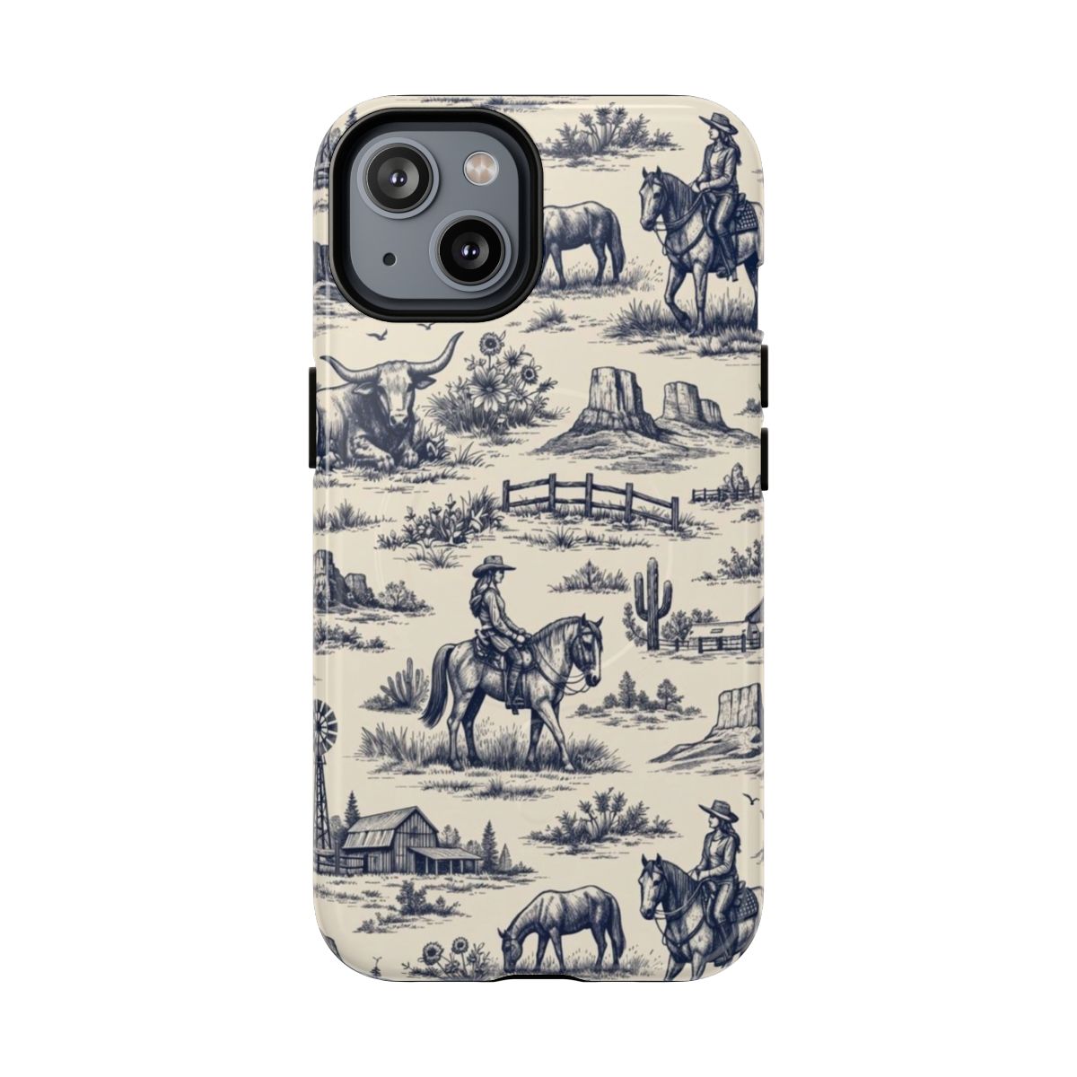 Western Toile Navy Magnetic Case