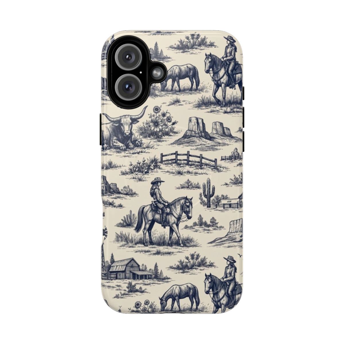 Western Toile Navy Magnetic Case