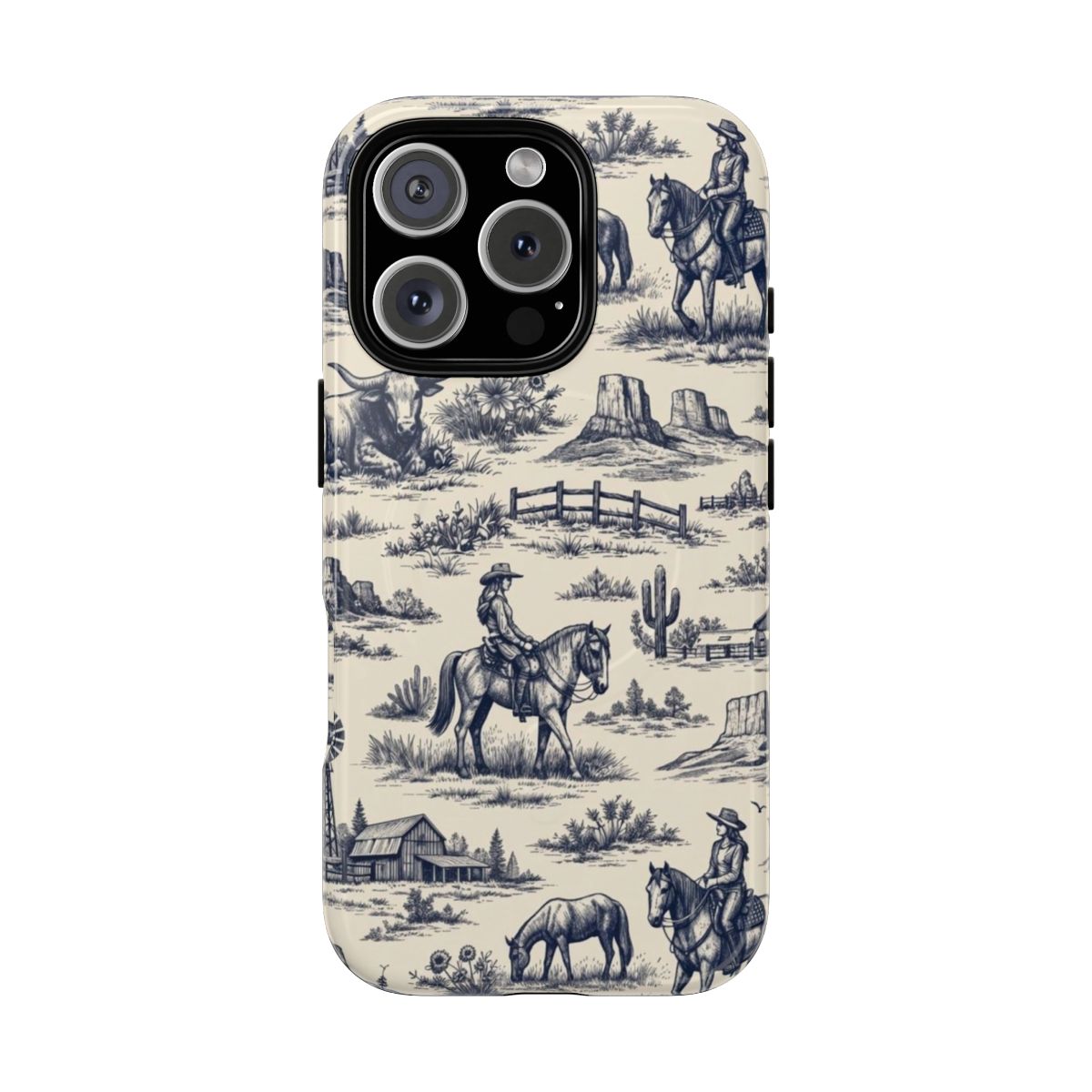 Western Toile Navy Magnetic Case