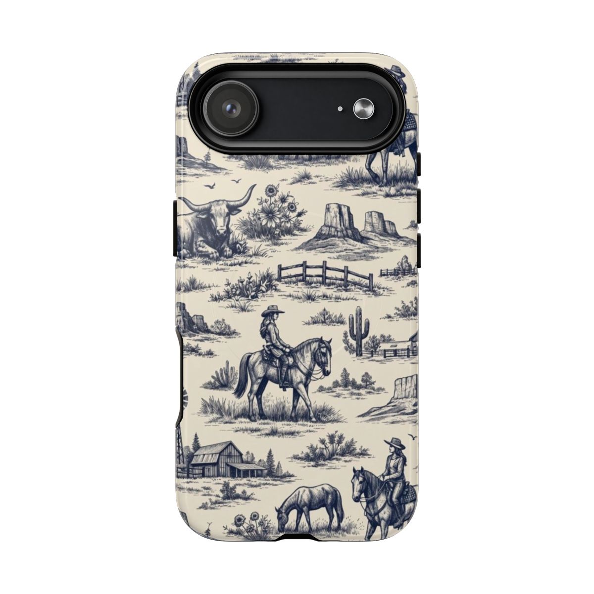 Western Toile Navy Magnetic Case