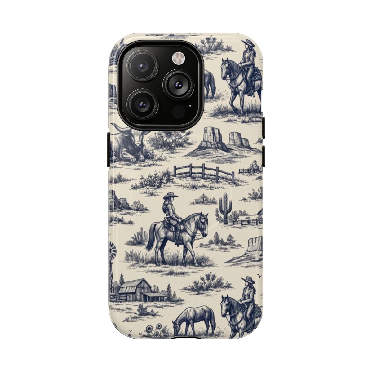 Western Toile Navy Magnetic Case