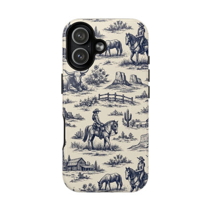 Western Toile Navy Magnetic Case