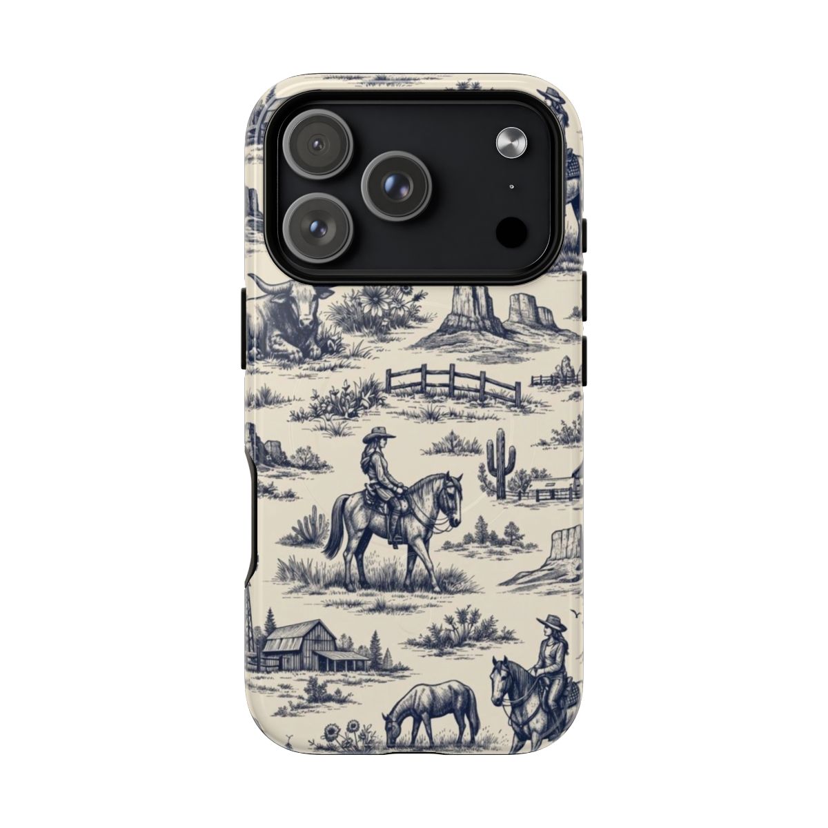 Western Toile Navy Magnetic Case