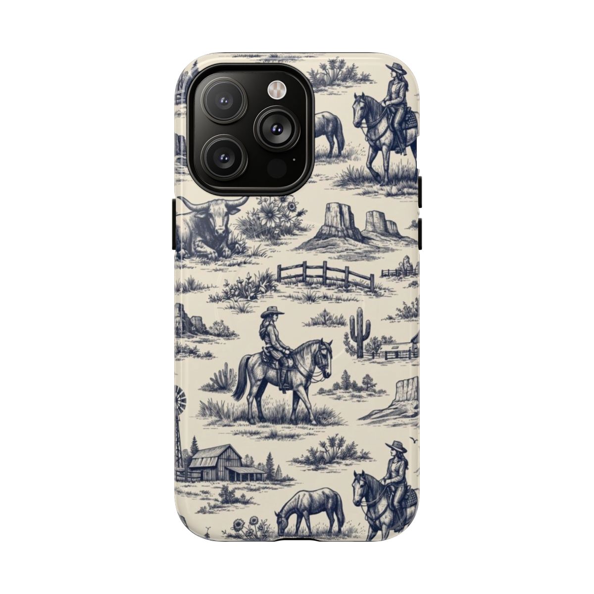 Western Toile Navy Magnetic Case