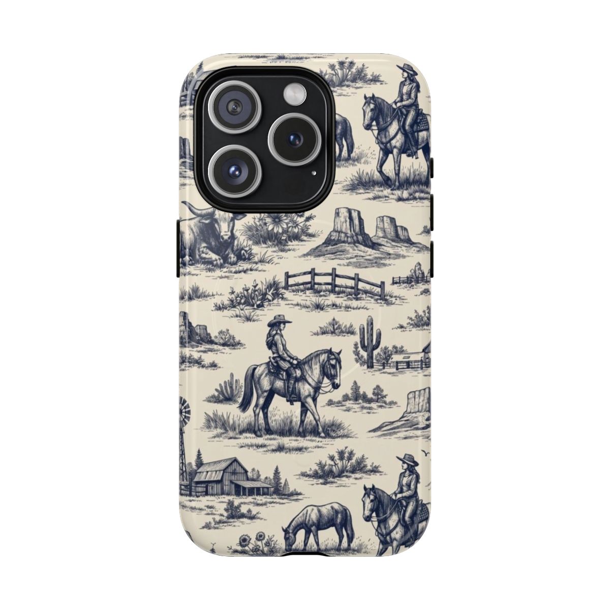 Western Toile Navy Magnetic Case