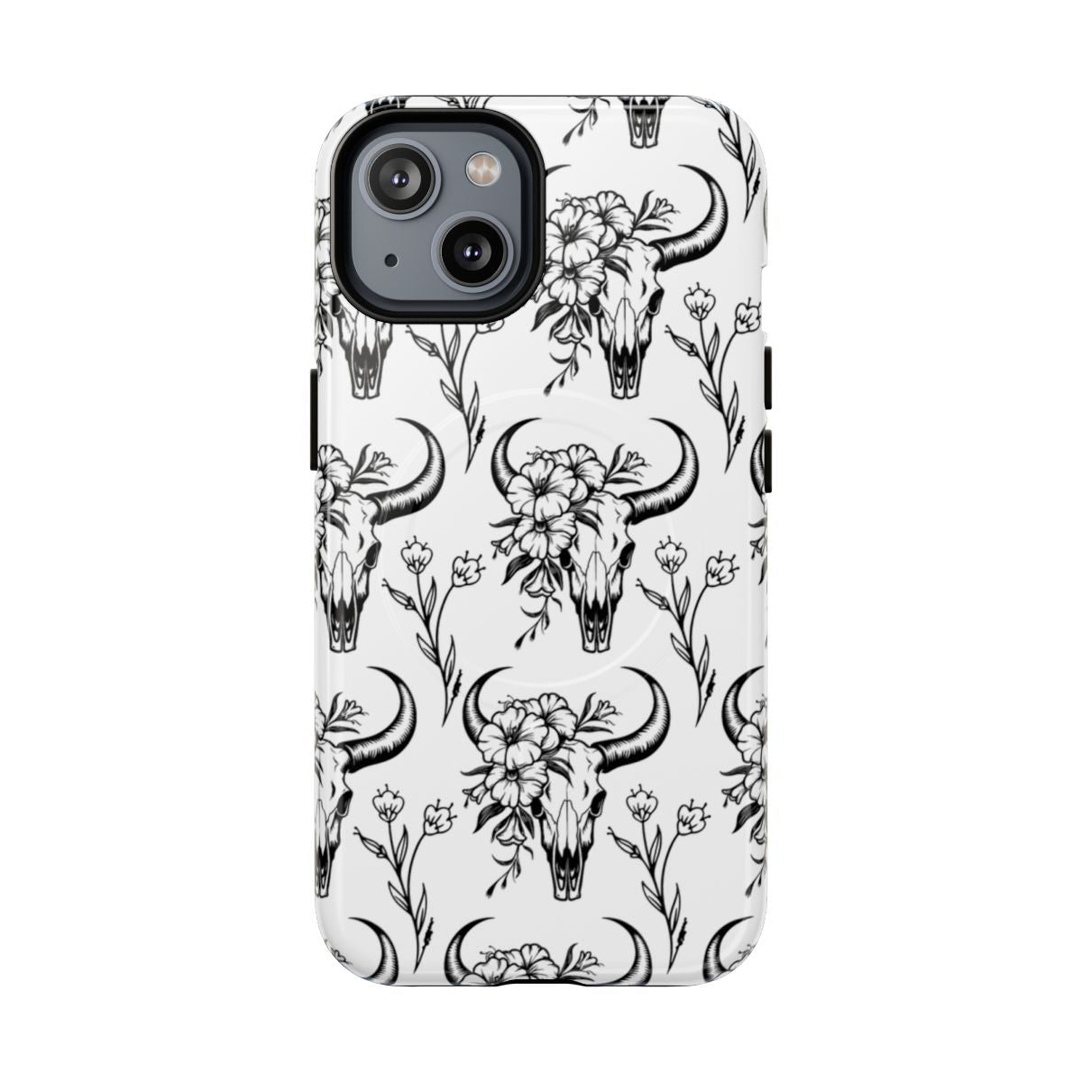 White Floral Skull Magnetic Case