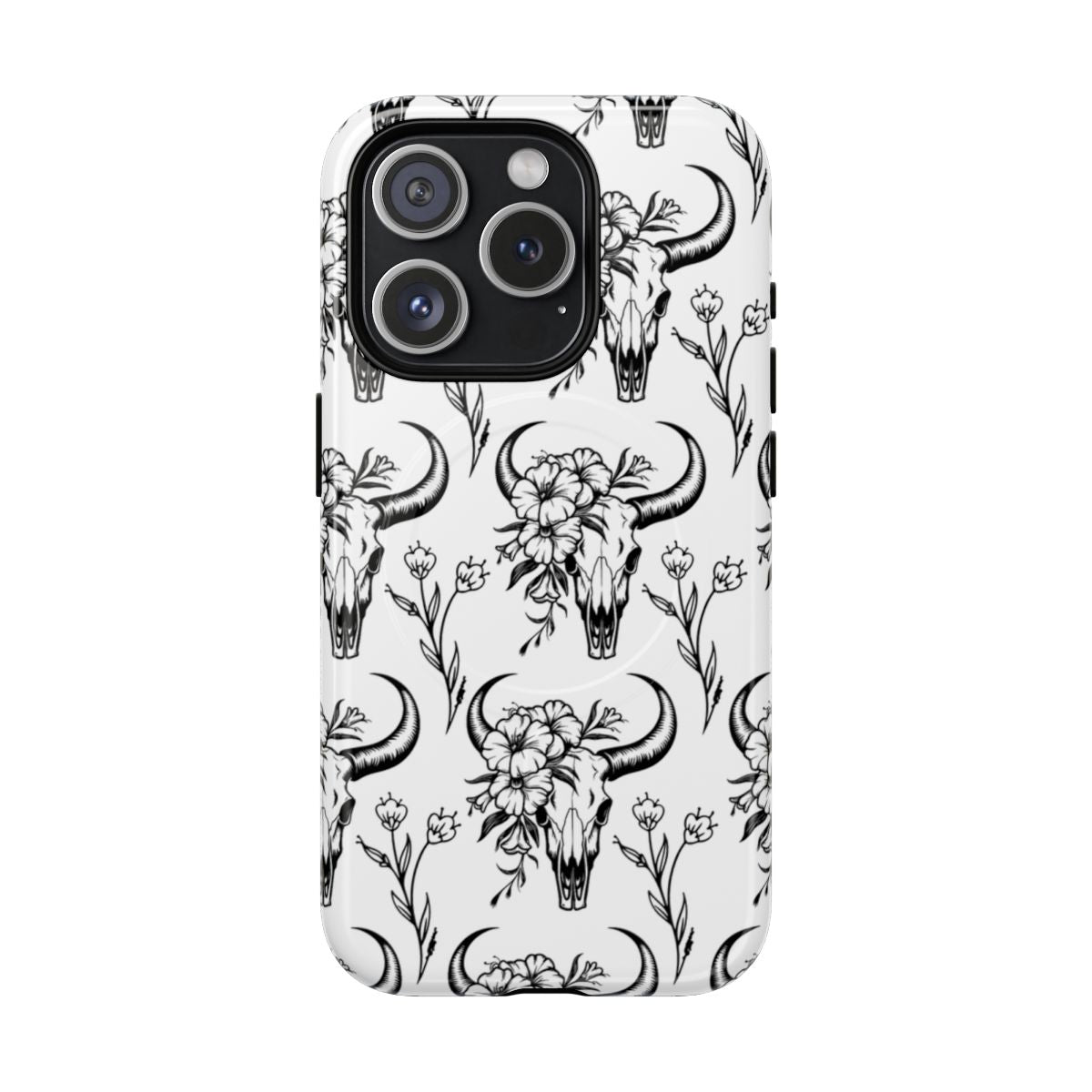 White Floral Skull Magnetic Case