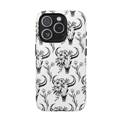 White Floral Skull Magnetic Case