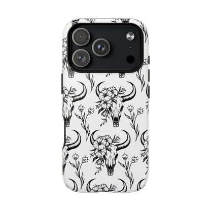 White Floral Skull Magnetic Case