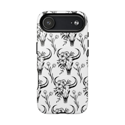 White Floral Skull Magnetic Case