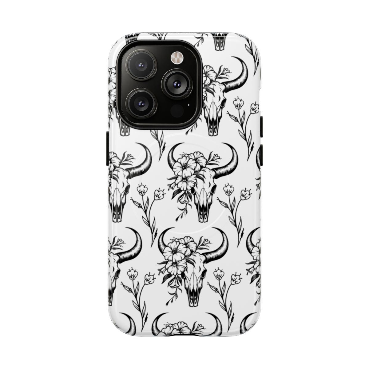 White Floral Skull Magnetic Case