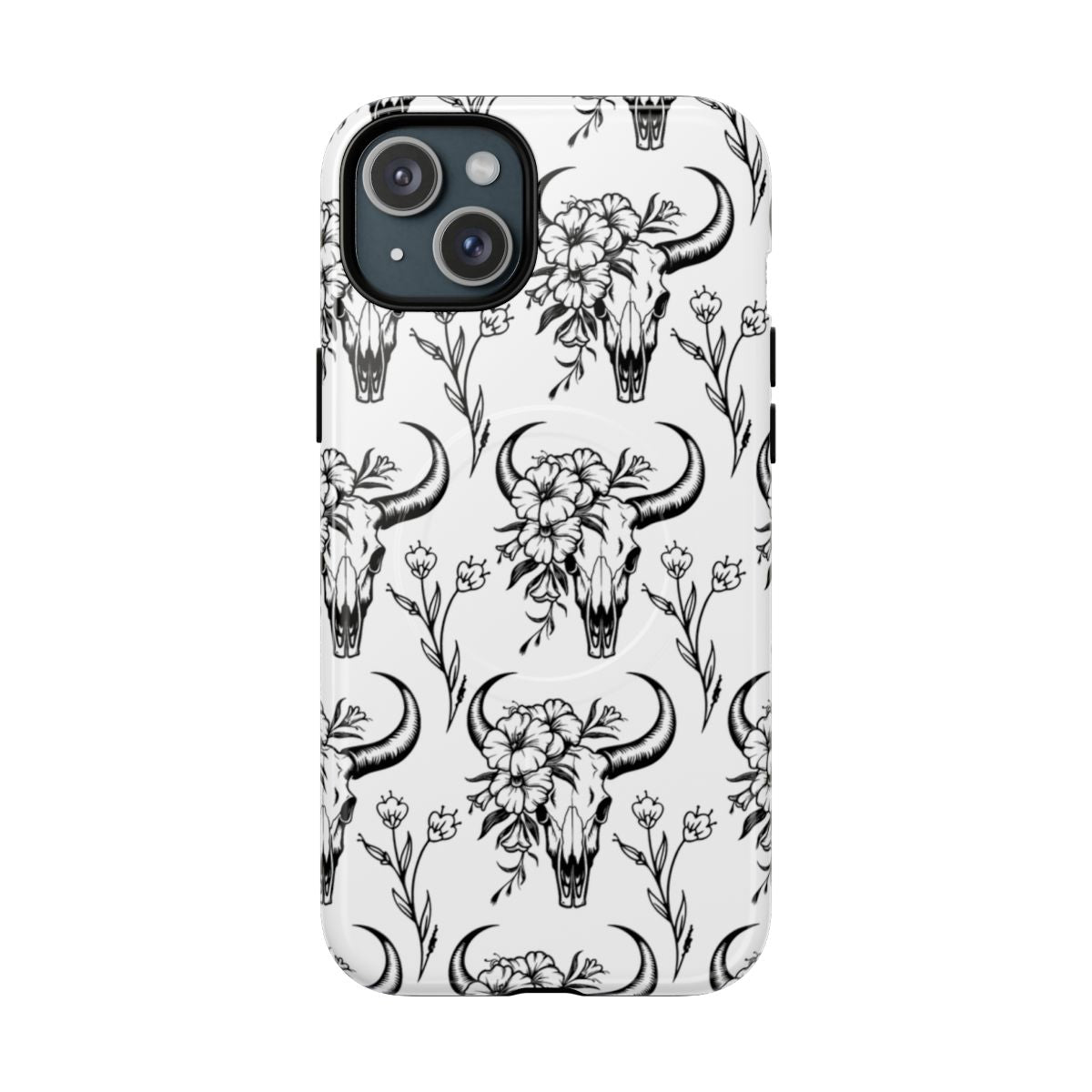 White Floral Skull Magnetic Case