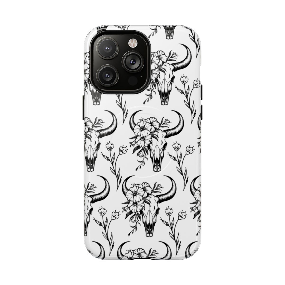 White Floral Skull Magnetic Case