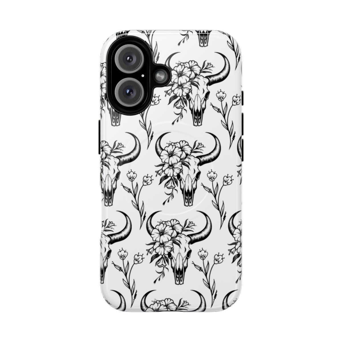 White Floral Skull Magnetic Case