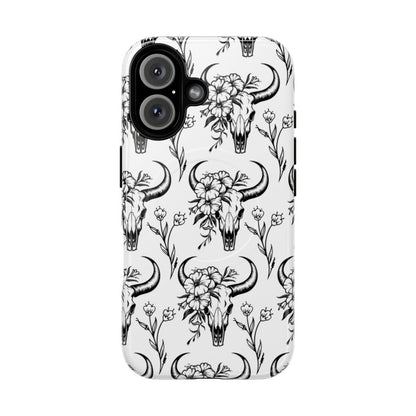 White Floral Skull Magnetic Case