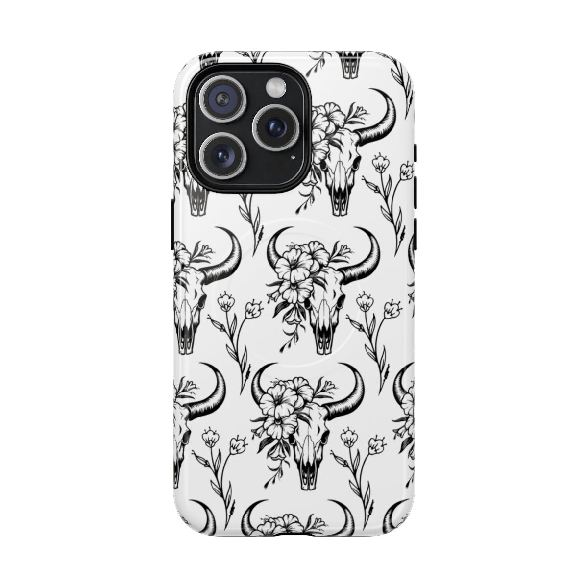 White Floral Skull Magnetic Case
