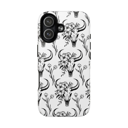 White Floral Skull Magnetic Case