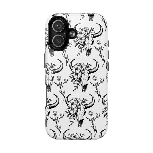 White Floral Skull Magnetic Case