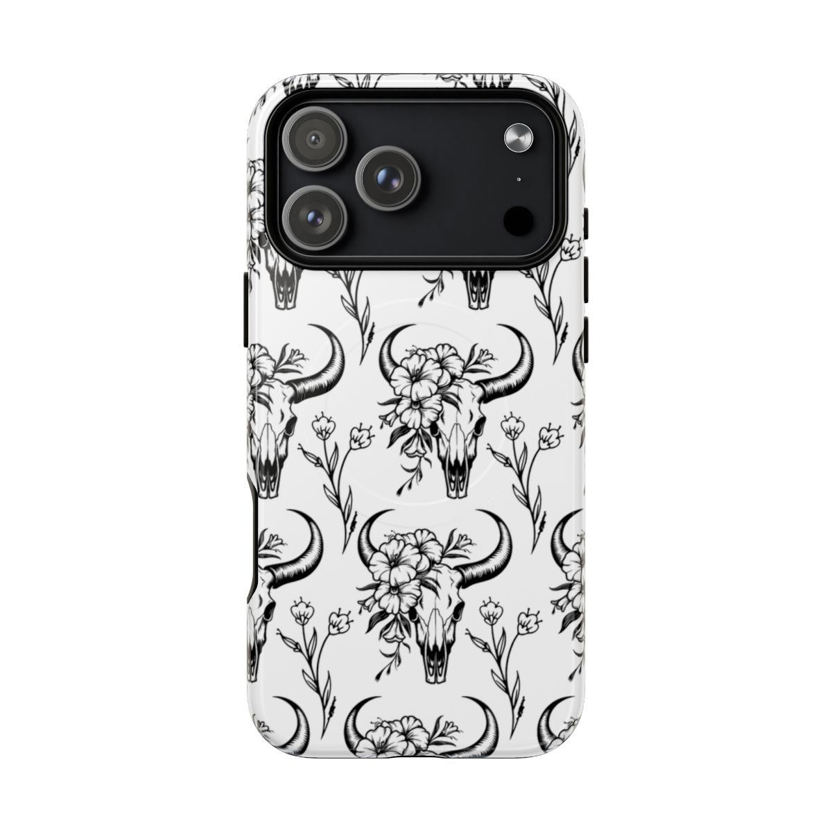 White Floral Skull Magnetic Case