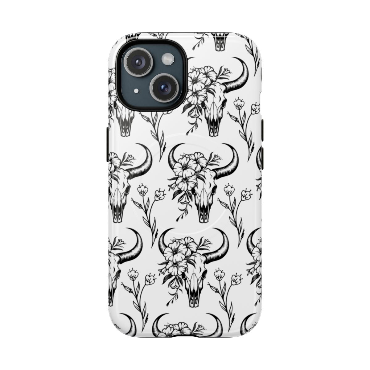 White Floral Skull Magnetic Case