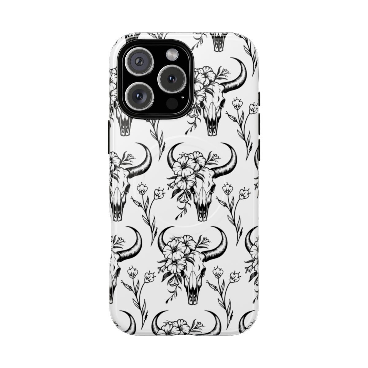 White Floral Skull Magnetic Case