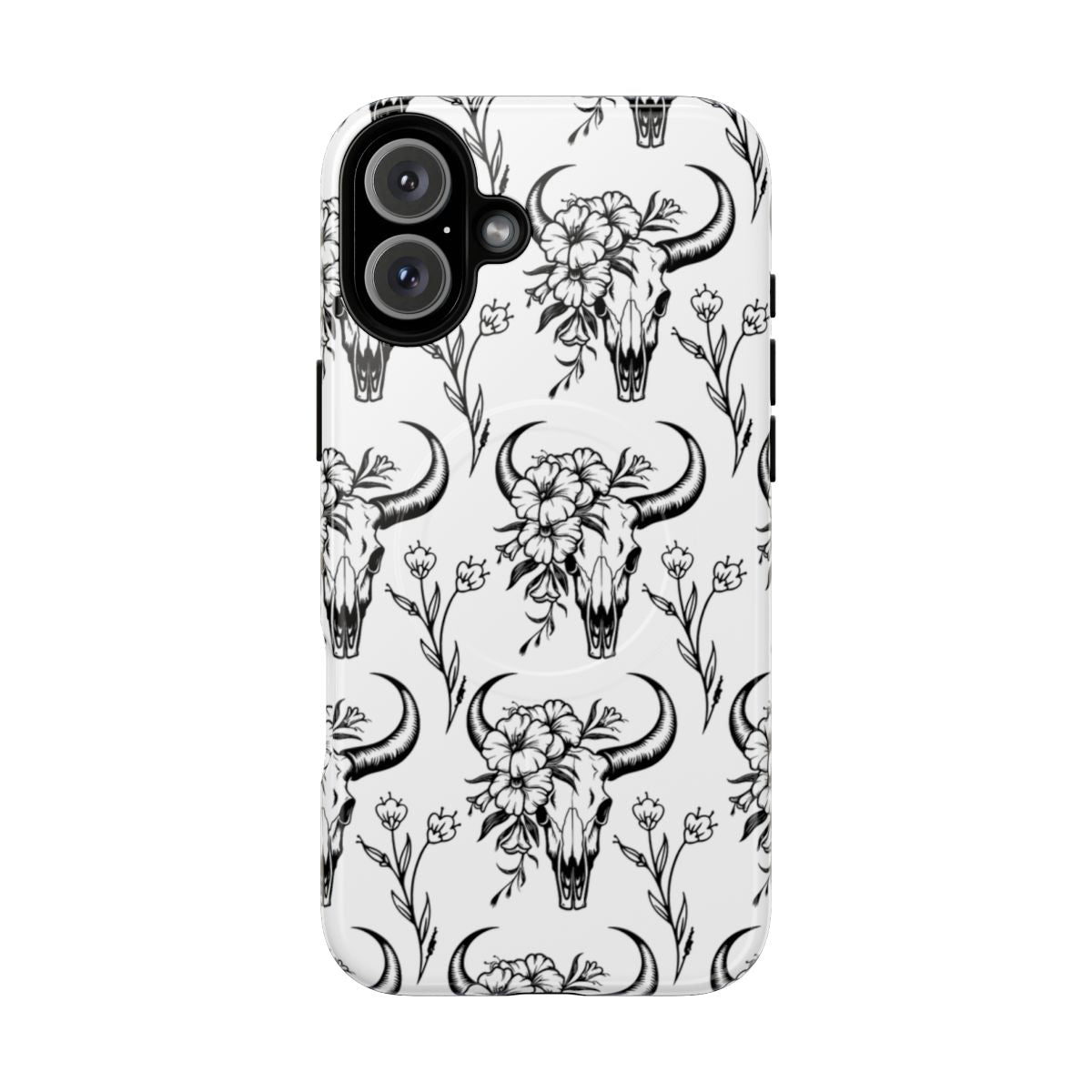 White Floral Skull Magnetic Case