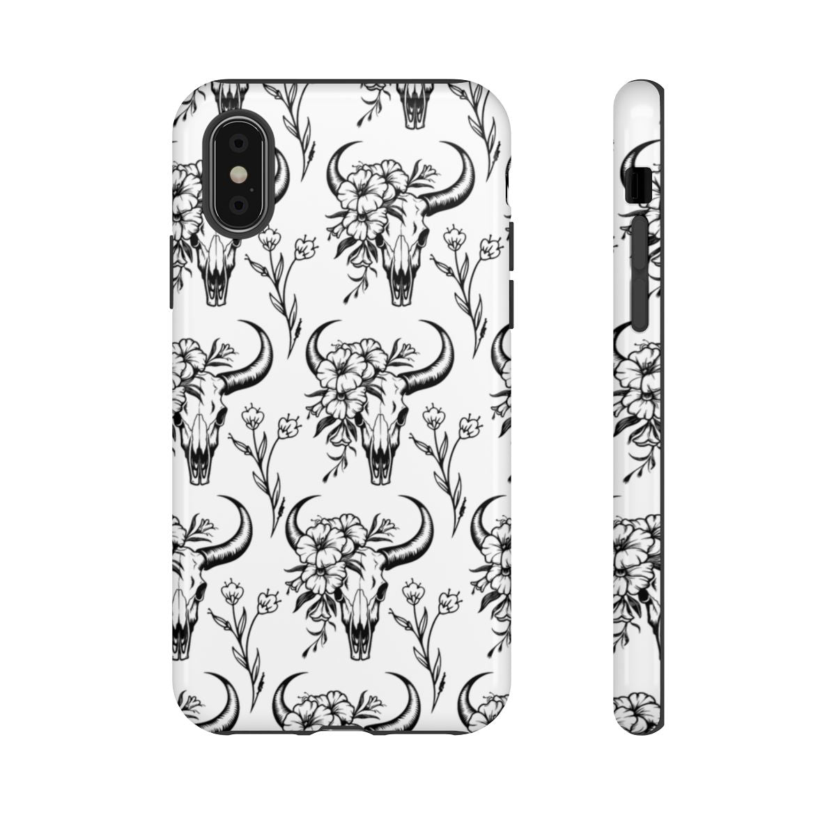 White Floral Skull Tough Case