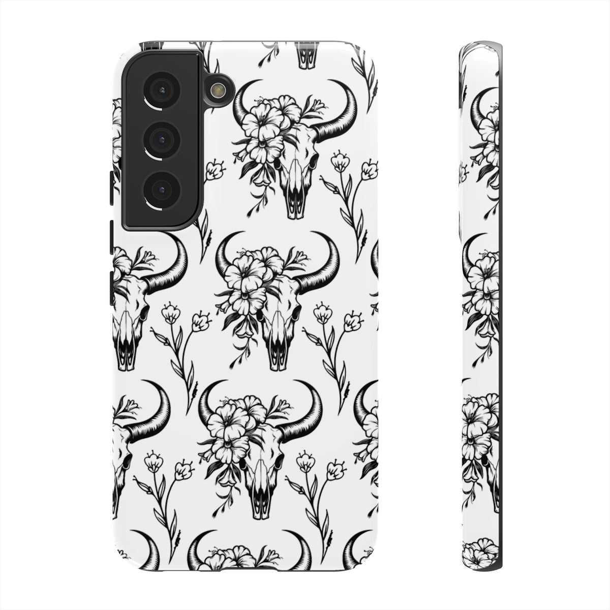 White Floral Skull Tough Case